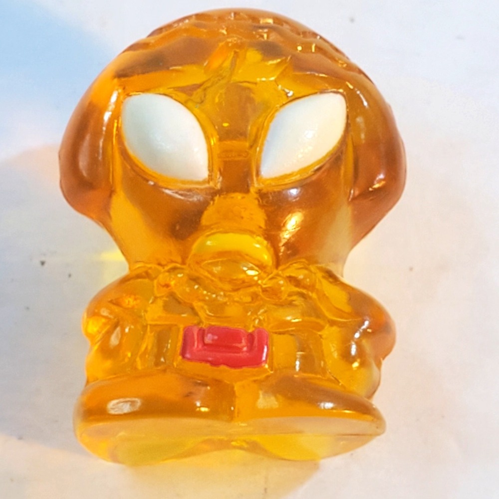 Vintage Go Go Crazy Bones Translucent Golden Yellow Alien Collectible Red Buckle